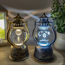 跨境LED复古水晶球旋转小马灯油灯手提灯万圣节圣诞装饰摆件批发