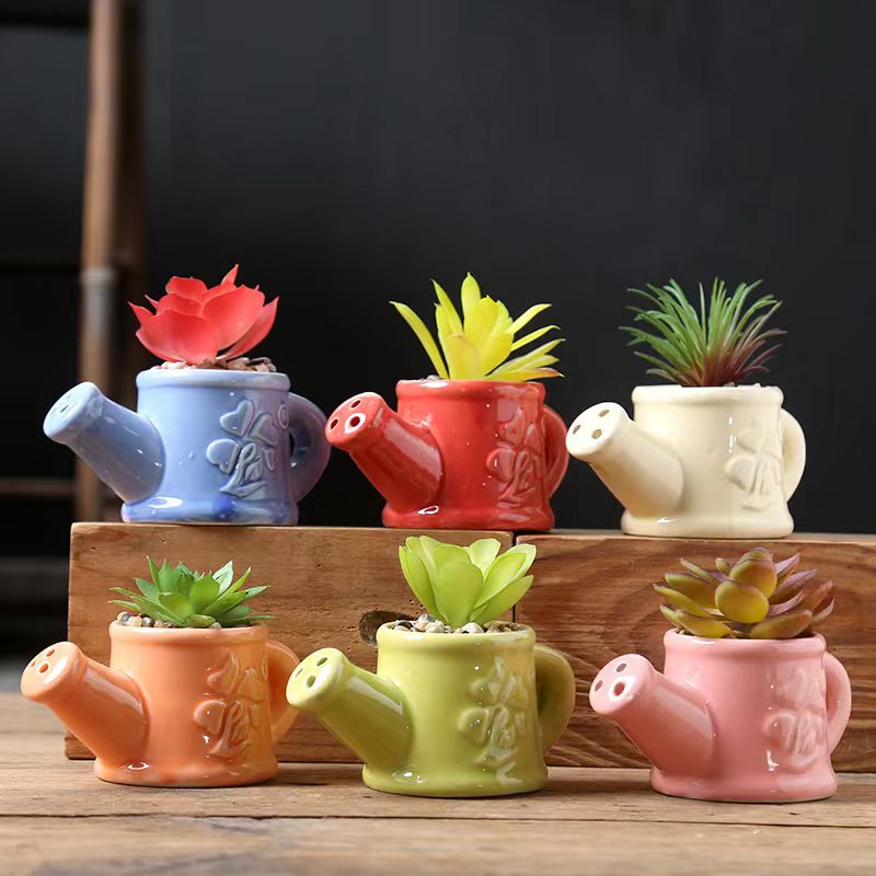 Cross-border e-commerce creative small kettle ceramic fleshy flowerpot crafts ornaments simple small fresh handmade