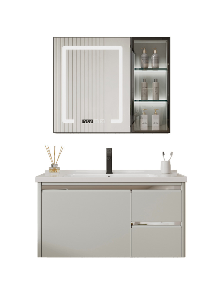 Espacio de aleación de aluminio gabinete de baño de cerámica integrado lavabo gabinete combinación moderno simple baño lavabo