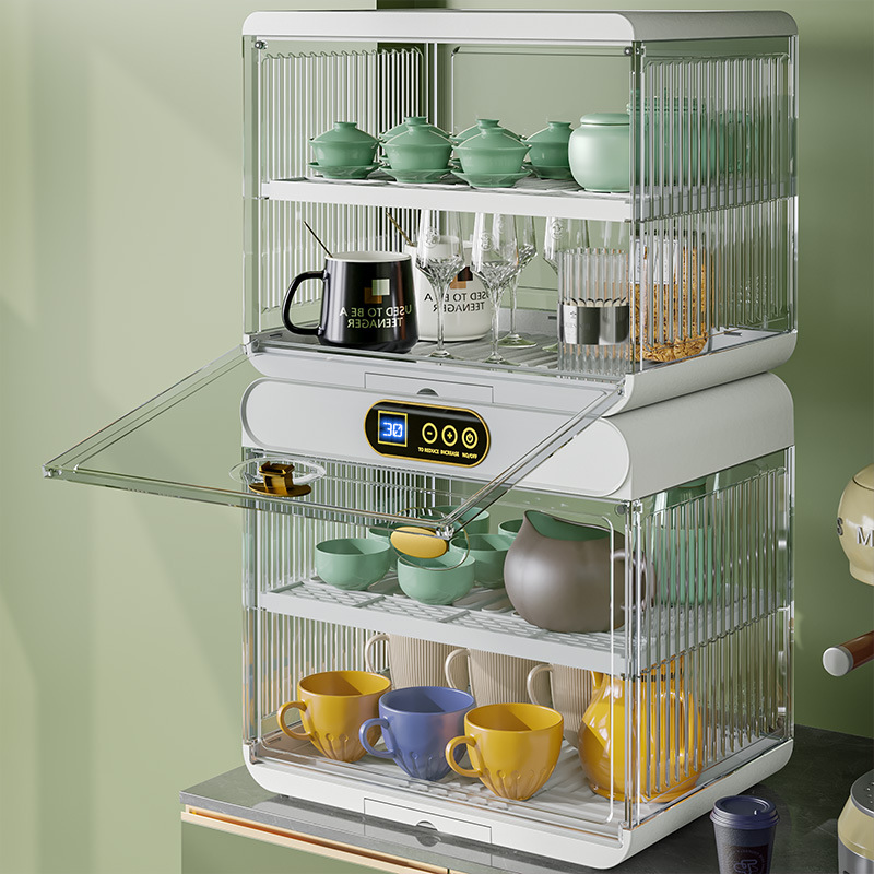 Disinfection cup holder household dust-proof cup storage rack foldable desktop tea cup rack tea set storage box cabinet