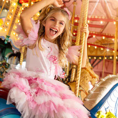 24 Spring Gradient Pink New Sweet Passion flamingo girl pink gradient princess dress