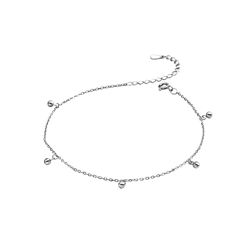 Small design ankle bracelet, universal round beads with tassels, silver 925 sample, light luxury style, high-quality style, simple and elegant design