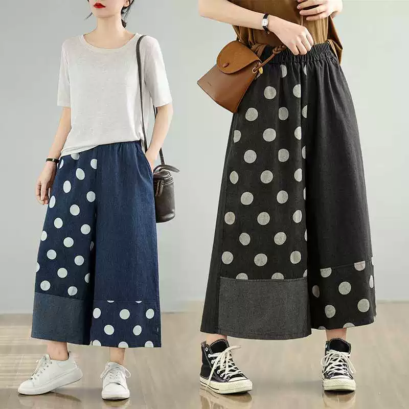 Настоящая фотография новых весенних женских джинсов с девятью точками и эластичной резинкой на талии, свободные брюки большого размера, универсальные повседневные широкие брюки.