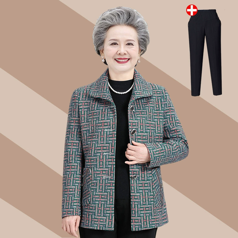 Одежда для женщин среднего и старшего возраста с клетчатыми лацканами в стиле "бабушки", весенне-осенние топы для мам 60-70 лет, новая весенняя одежда для пожилых дам.