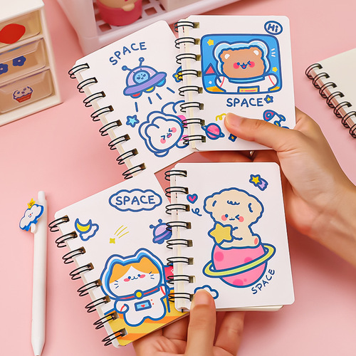Cartoon Astronaut Coil Notebook Student Cute Pocket Notepad A7 Blank Word Note Small Book Wholesale