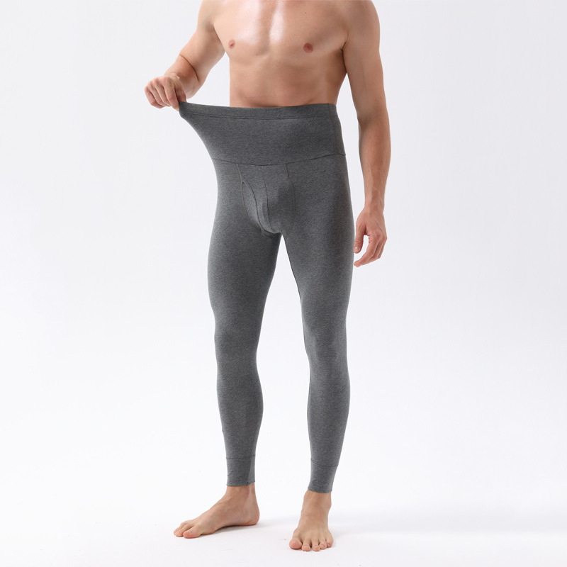 メンズハイウエスト秋用パンツ、純綿、プラスサイズ、二重層ウエスト保護、腹部コントロール、保温パンツ、伸縮性ウエスト、高弾性|undefined