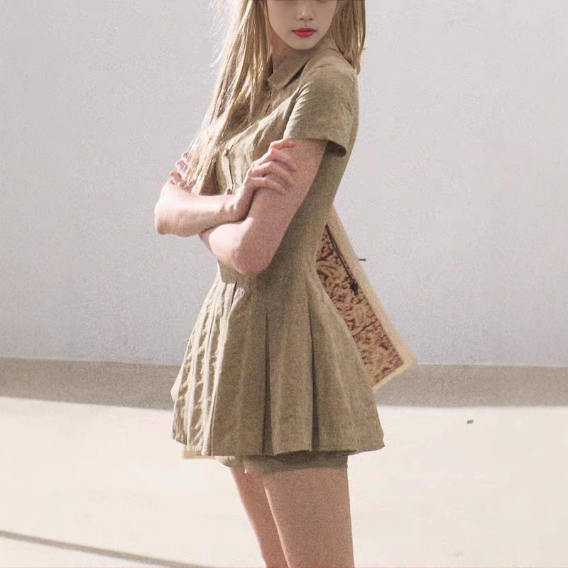 "The wind is like a girl" cotton academic style vertical texture shirt dress pleated skirt "The wind is like a girl" cotton academic style vertical texture shirt dress pleated skirt