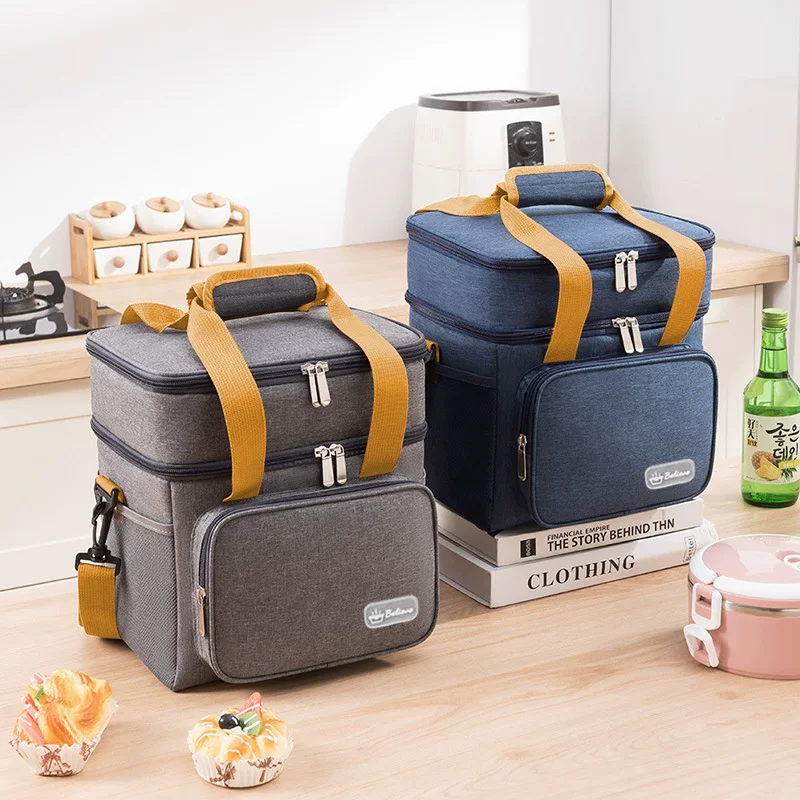 Cooled double-layer lunch box bag, hermetic handheld thermal bag