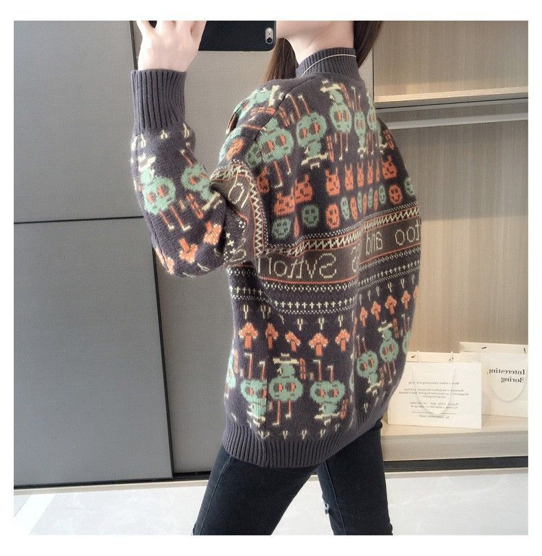 【 Cashmere Family】 Maglione da donna in maglia spessa con cappuccio, collo alto e corto, base in lana larga_voghion.com