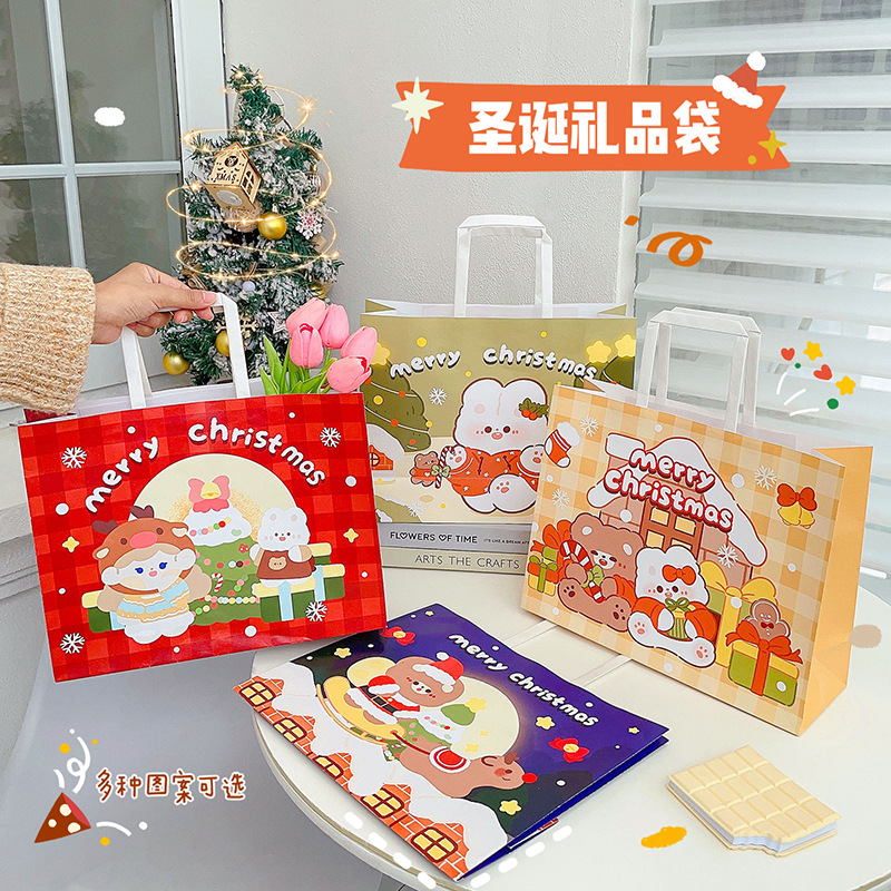 Creative Christmas gift bag, cute handbag, cartoon milk tea bread packaging bag, Christmas gift bag storage bag
