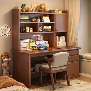 Solid Wood Desk Student Home Study Desk Bedroom Bookshelf Integrated Desk Bookcase Wall Adult Computer Desk