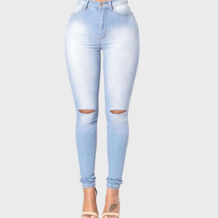 Comercio exterior transfronterizo europeo y americano deseo eBay Amazon mujeres adelgazamiento alto elástico rasgado jeans lápiz Pantalones