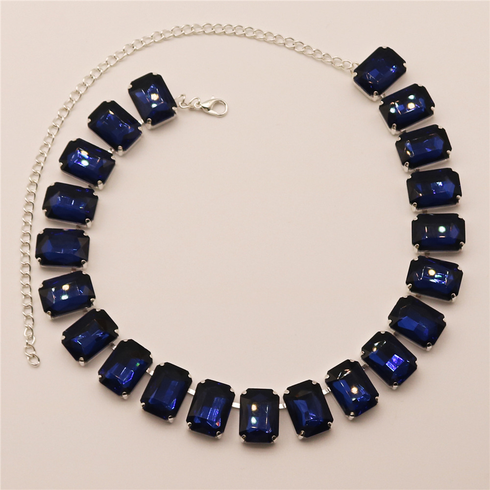 Alloy Material Square Pattern Glam Luxurious Queen Square Rhinestones Alloy Statement Necklaces Wholesale