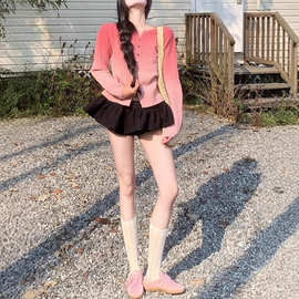 CHENQG/陈钱罐桃粉色渐变针织衫女温柔减龄早春新款气质休闲上衣