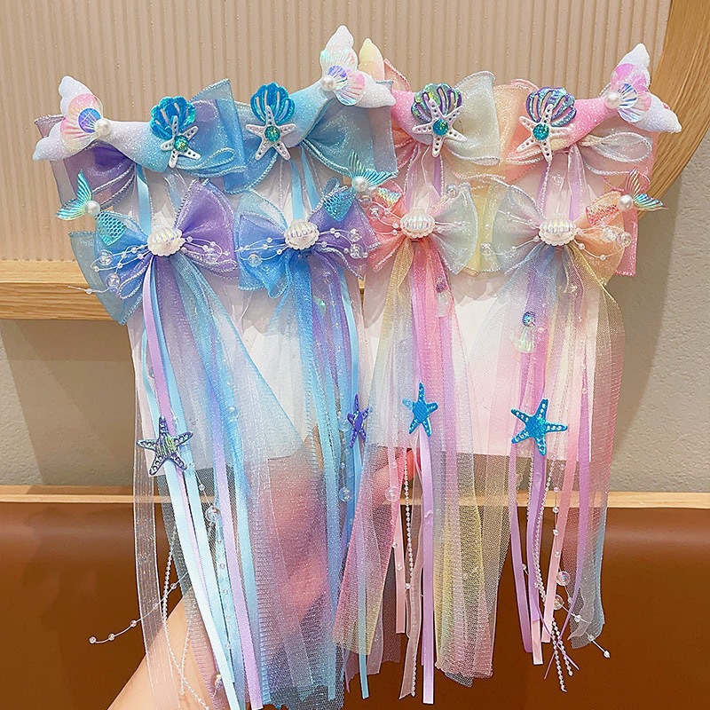 Sirena para niños Frozen Horquilla para el cabello para niñas Espectáculo de lazo Horquilla trenzada con serpentina para el cabello Princesa Aisha