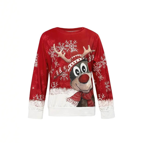 Hot-selling women's Christmas snowman snowflake pattern full-body printing round collar casual women's sweaters source factory