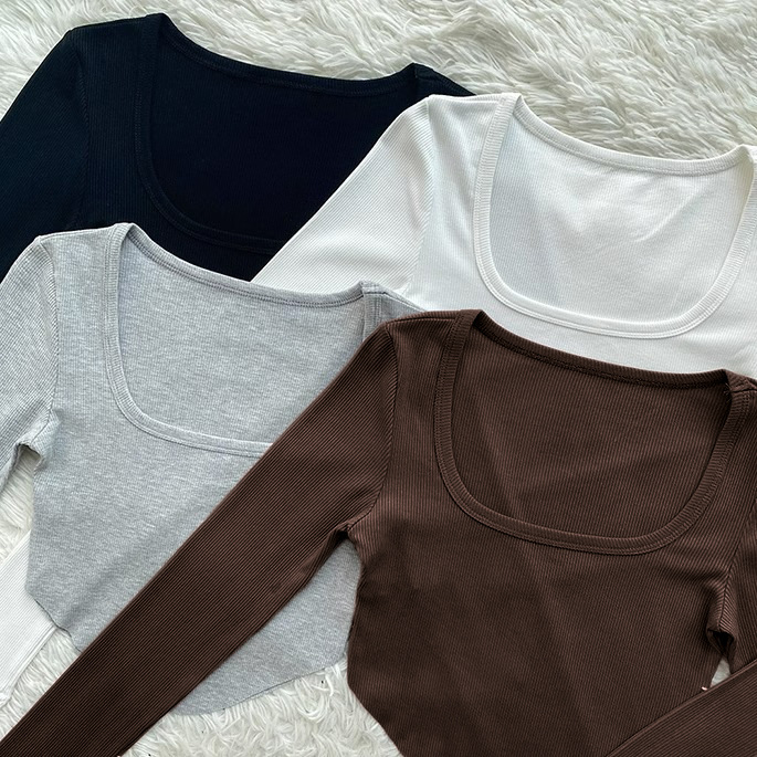 Ribbed Long-Sleeve Asymmetric Hem Top