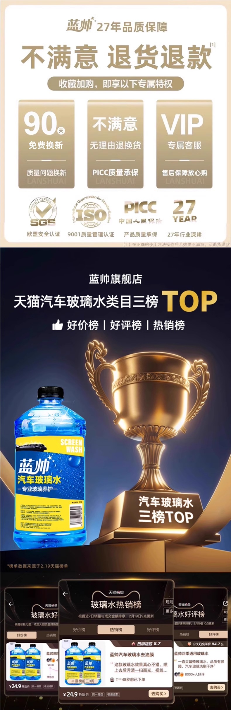 Blue Shuai Car Glass Cleaner, Powerful Stain and Oil Film Remover, Specialized Wiper Fluid for Cars, Winter Antifreeze Resistant to Minus 40 Degrees
