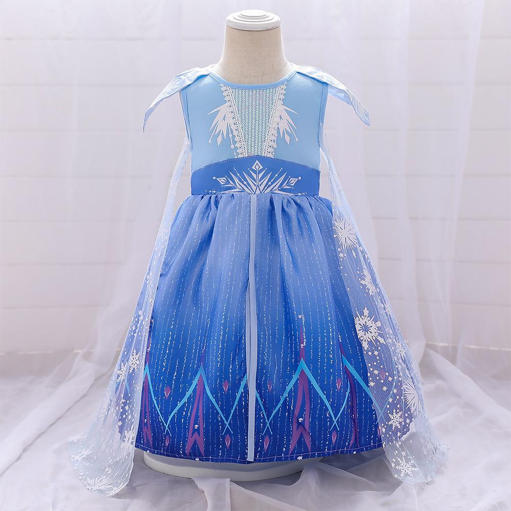 Vestido de Elsa de Frozen 2 para niñas, estilo europeo y americano, vestido de princesa con capa para niñas.