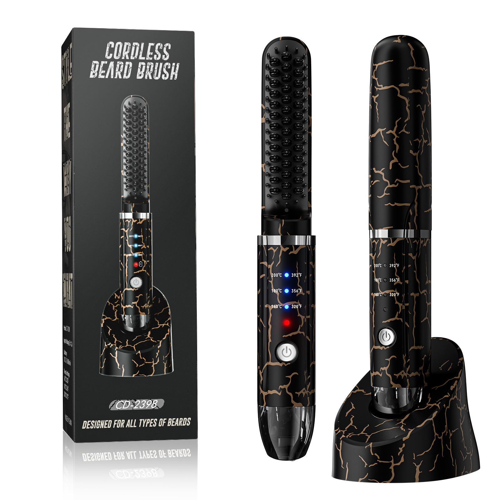 Cross-border nuevo pein de barba de hombre base portátil recarga USB inalámbrica doble uso pein de pelo recto multifuncional image 6