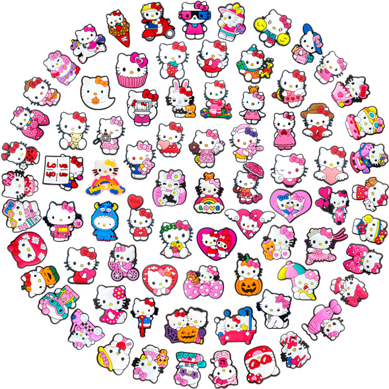 Single Piece of 83 Hellokitty Cartoon Soft Pvc Clogs Shoe Flower Shoe Buckle Cross-Border DIY Accessory Gift