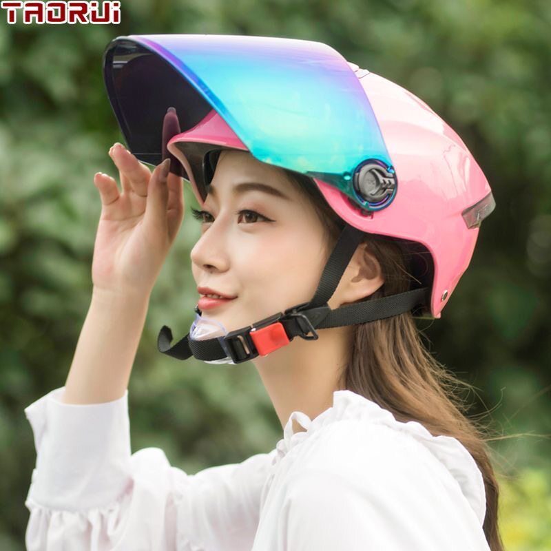 Summer electric vehicle dual-mirror sun protection safety helmet for men and women, 3C anti-UV half helmet, breathable motorcycle riding safety helmet