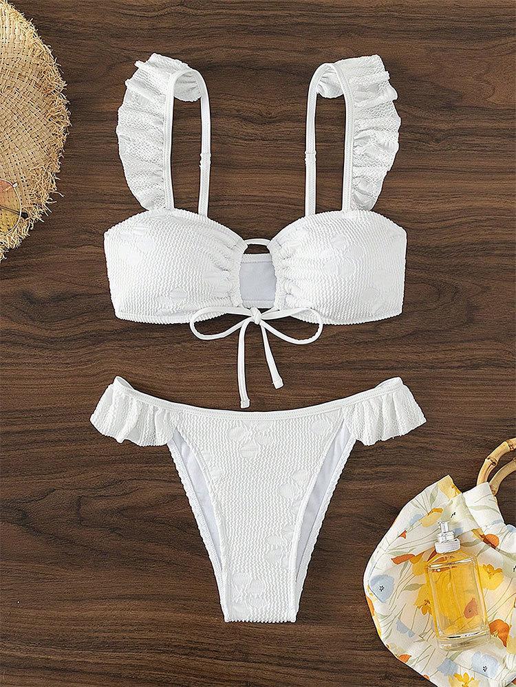 Bikini 2024 new solid color strapless fly edge split bikini triangle hot spring swimsuit for women's ins_voghion.com