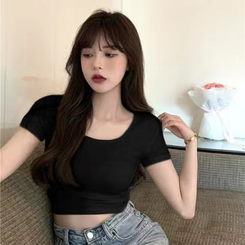 Camiseta de verano para mujer, top corto ajustado blanco de moda, estilo Pure Desire, top de manga corta ajustado dulce y picante, nuevo modelo 2026.