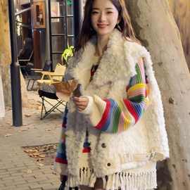 时尚休闲气质纯色宽松显瘦毛毛马甲女冬季高级新款百搭洋气上衣潮