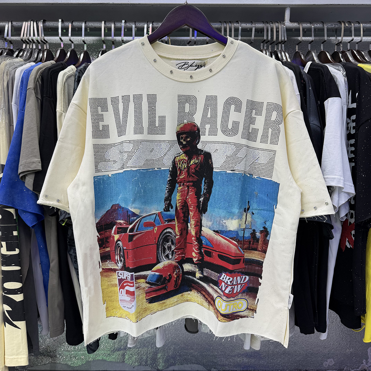 Transfronterizo nueva venta en caliente BKS camiseta de manga corta extraña esqueleto retro lavado de agua caliente perforación en caliente para hombres y mujeres de moda en stock lotes