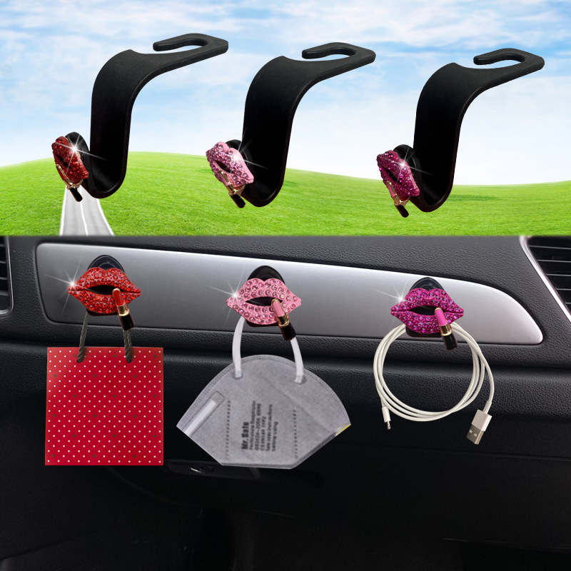 Gancho de coche de moda para coche adhesivo multifuncional mini lápiz labial labios gancho pequeño asiento de coche gancho trasero