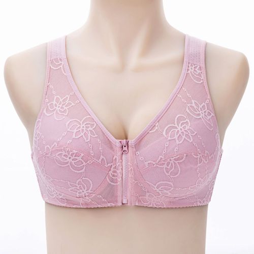 Middle-aged and elderly women's large size front zipper bra thin elderly bra lace cotton vest style