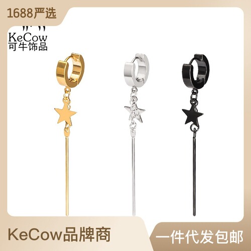 Korean style star-shaped long pendant earrings, fashionable tassel women's earrings, one-word earrings, titanium steel earrings wholesale