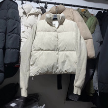 跨境外贸冬季新款女装 欧美风时尚拼接长袖保暖棉服夹克外套
