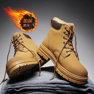 Martin Boots Men's Shoes Winter High-top British Tooling Rhubarb Boots Men's Thick Cotton Shoes fleece-lined Warm Snow Boots