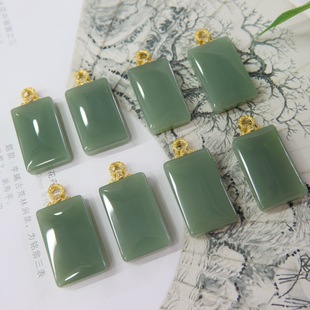 Fubei Diamond Jewelry [18K Gold Inlaid with Hetian Jasper Pink Green Wu Shi Brand Pendant] Bare Stone 17*27mm Thick 6..5
