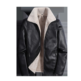 Autumn and Winter New Middle-aged and Elderly Men's Velvet Thickeneded Fur All-in-one Leather Jacket Casual Large Size Lapel PU Jacket