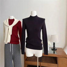半高领修身打底腈纶坑条螺纹衫女一线成衣欧货高端针织内搭毛衣