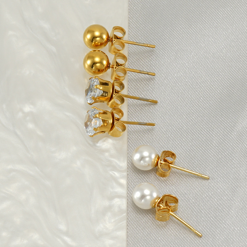 Holiday, Daily Occasion 1 Pair Classic Style Geometric Plating 304 Stainless Steel Zircon Ear Studs