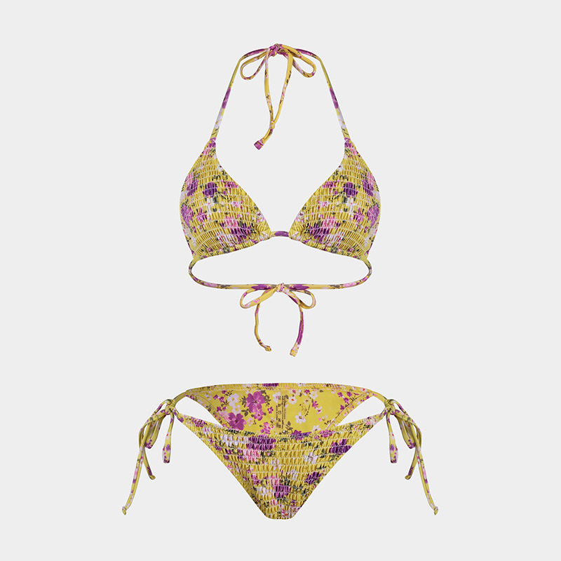 36g Weight Sleeveless Sleeve Length Polyester Fabric Type 3 Pieces Set Quantity Beach, Swimming Occasion Halter Neck Neckline Slim Fit Type Ditsy Floral Pattern Women's Gender Sexy Style Women's Sexy Ditsy Floral 3 Pieces Set Bikinis Swimwear 21