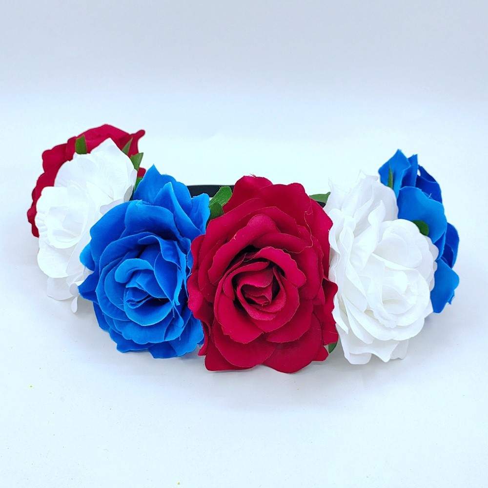 Hawaii 6 colores Arco Iris guirnalda banda para el cabello Amazon Venta caliente 11CM tela flor artificial accesorios para el cabello tocado de novia