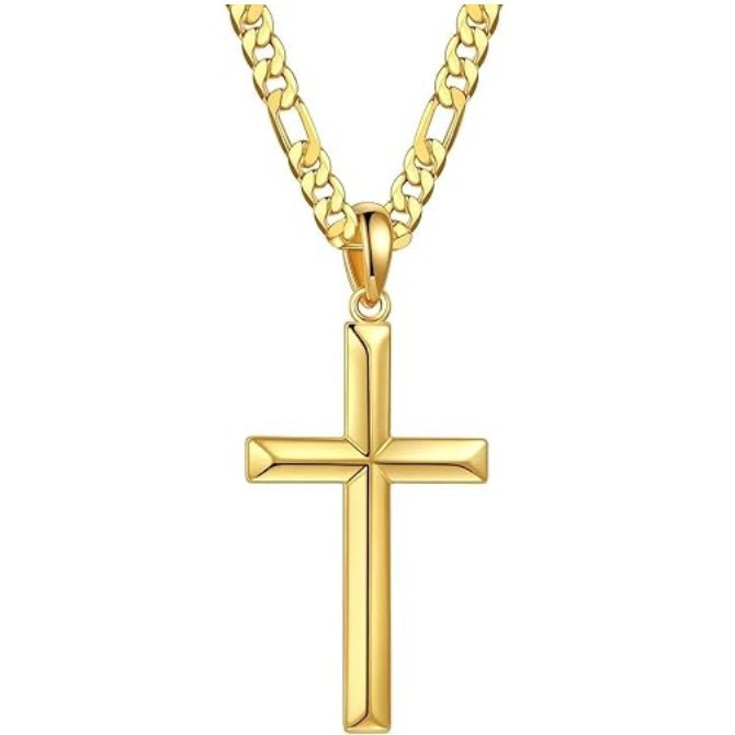 Collana con ciondolo a croce e catena cubana in acciaio_voghion.com