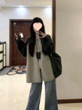 拼色毛衣针织开衫女2025秋装新款气质慵懒灰色长袖针织外套上衣