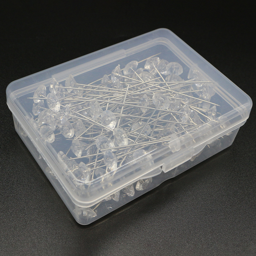 Aguja de posicionamiento de diamante acrílico posicionamiento PIN de diamante aguja de fijación de bufanda de seda transparente en caja de alta calidad aguja nacarada
