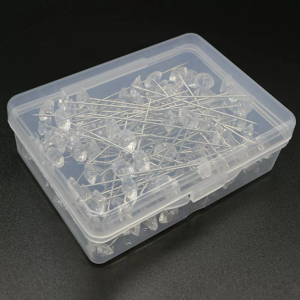 钻石定位针亚克力钻石大头针定位高质量盒装透明丝巾固定针珠光针