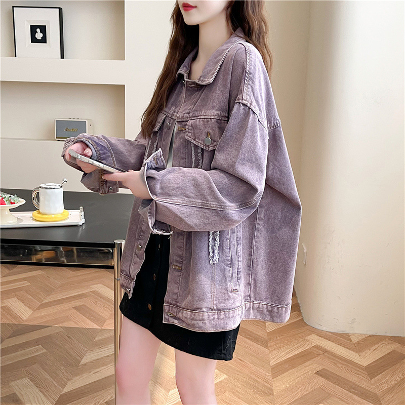 宽松设计感紫色牛仔外套女2025年新款秋季洋气减龄百搭慵懒风上衣|undefined
