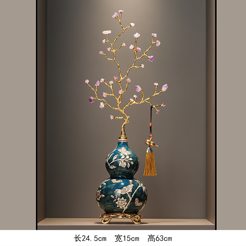 天然水晶手彩陶瓷葫芦摆件乔迁开业新居送礼现代客厅玄关壁龛装饰|undefined