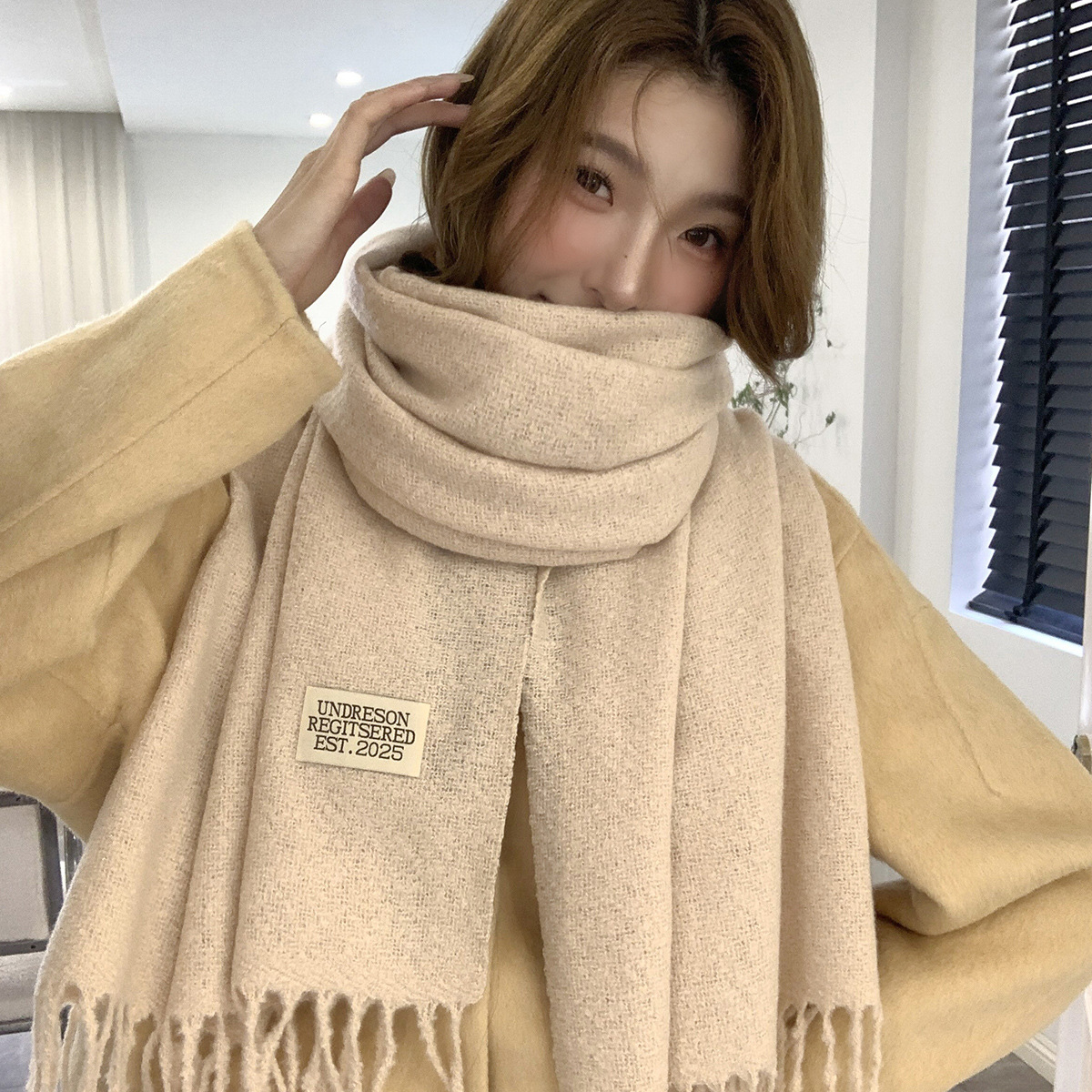 2026 New Solid Color Imitation Cashmere Scarf for Women, Winter Korean Style Thickened Warm Scarf, Student Couple Neck Scarf Shawl