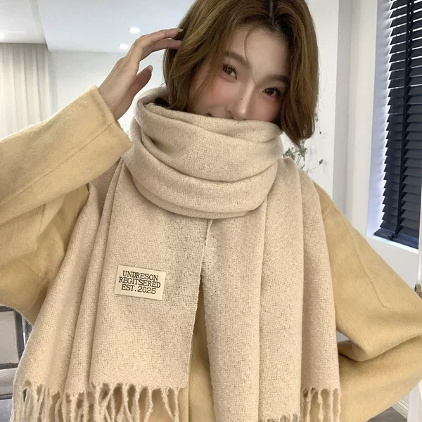 2026 New Solid Color Imitation Cashmere Scarf for Women, Winter Korean Style Thickened Warm Scarf, Student Couple Neck Scarf Shawl