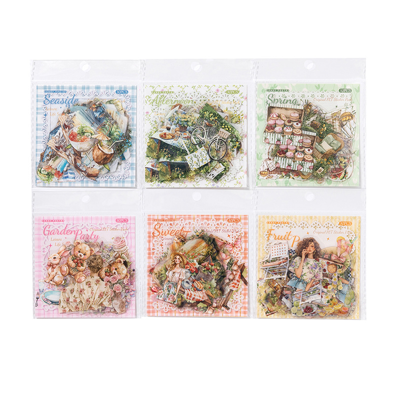 Sugar Poetry PET Bolsa de pegatinas de tinta blanca Serie de vida de ocio Material de tema de ocio Carpas de mano Decoración Película de corte Pegatinas